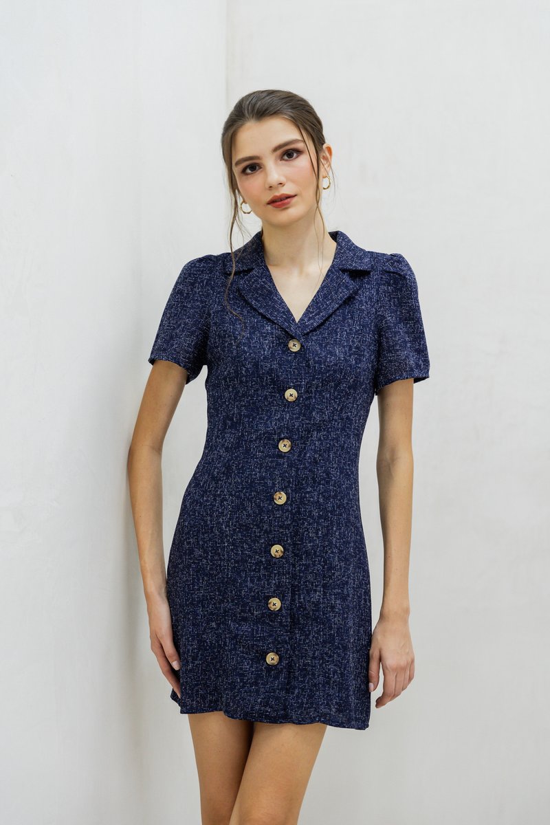 Kylee Tuxedo Tweed Dress In Navy (XS)