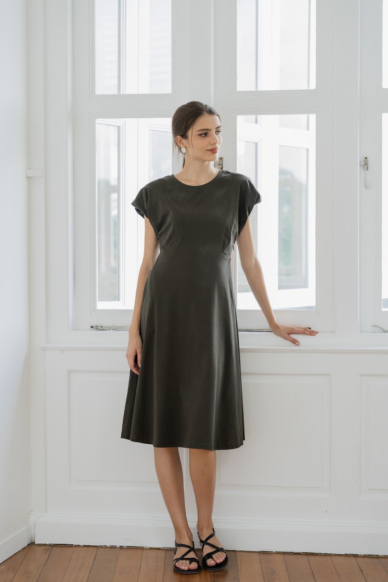 Libbie Cotton Midi Dress In Olive (XS)
