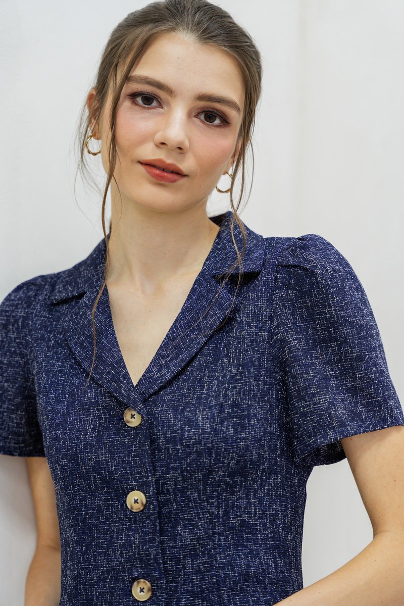 Kylee Tuxedo Tweed Dress In Navy (XS)