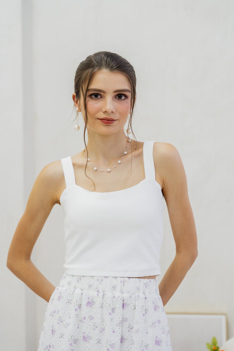 Angelica Padded Ribbed Crop Top In White (XL)