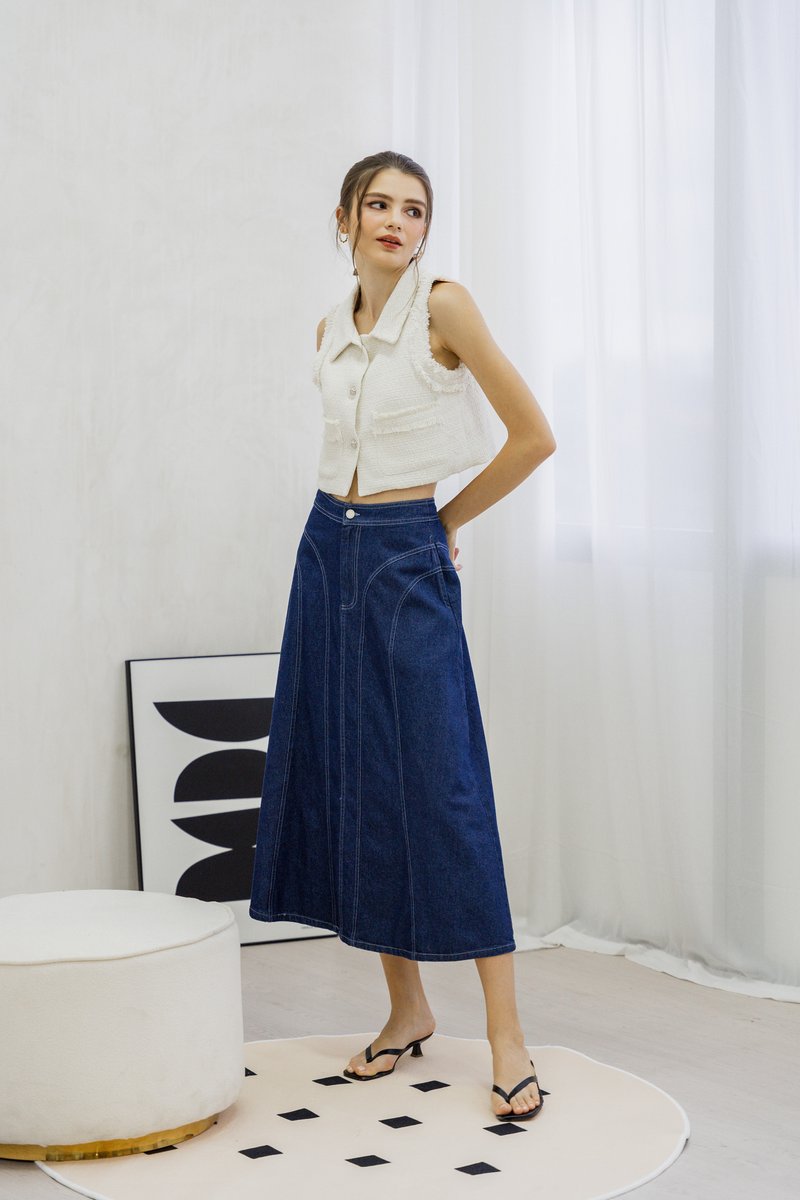 Julissa Panelled Denim Midi Skirt