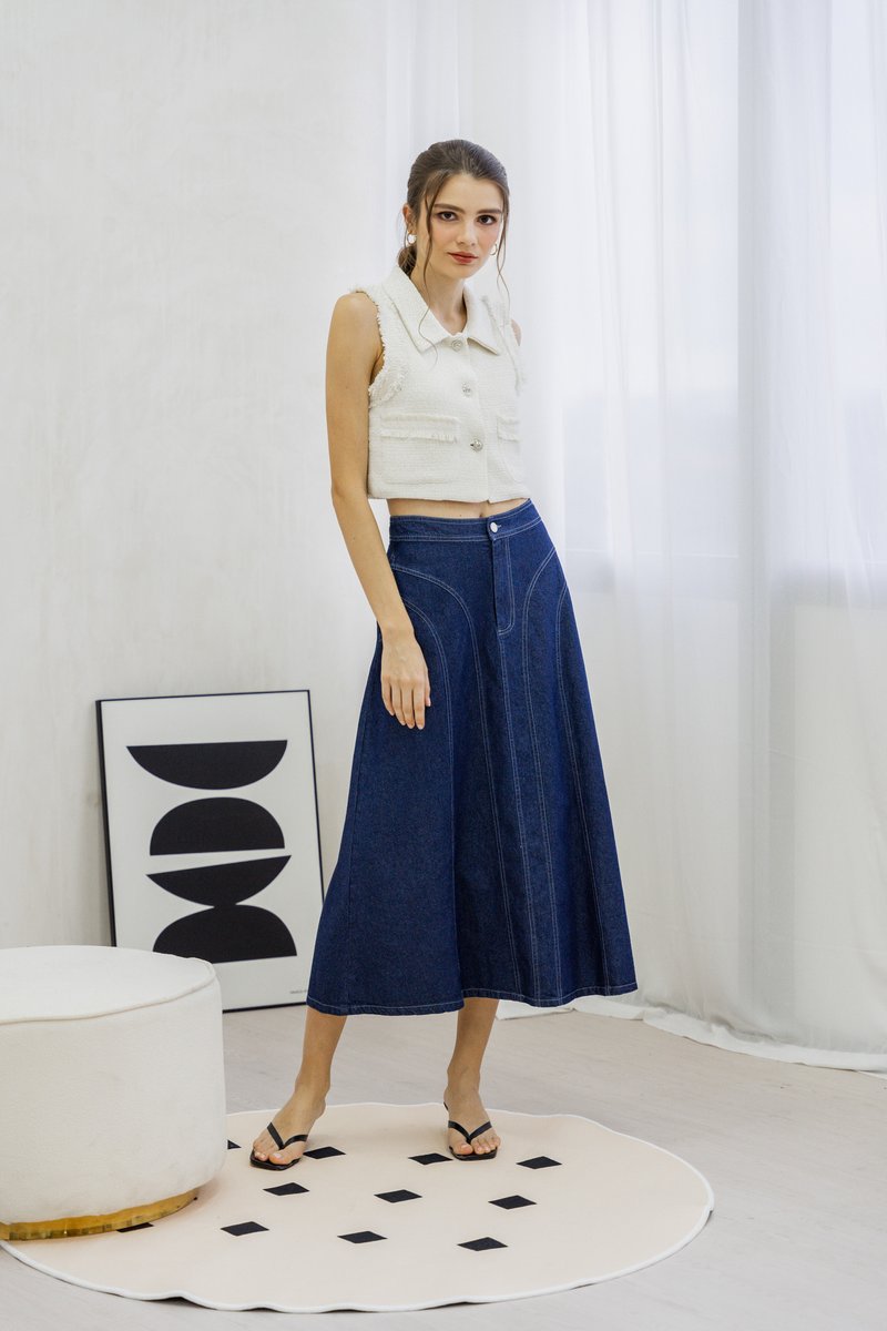 Julissa Panelled Denim Midi Skirt
