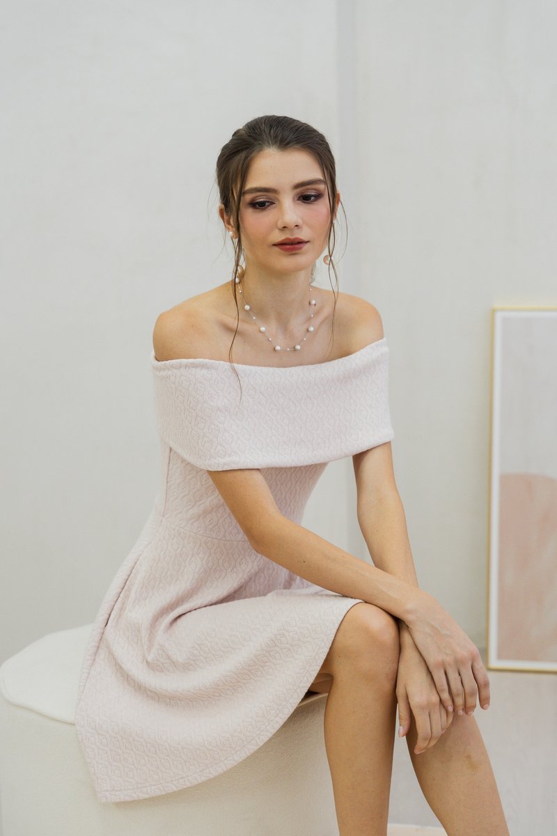Violeta Off Shoulder Knitted Dress In Pink