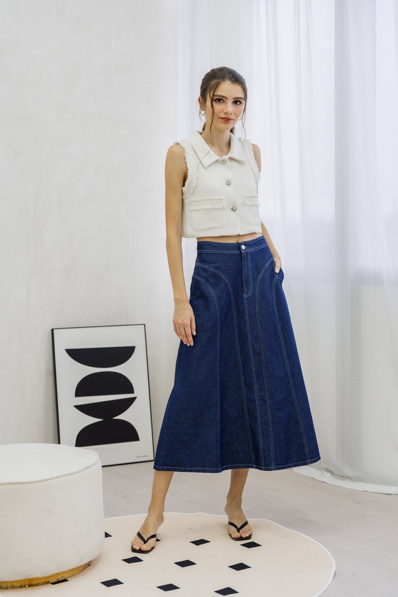 Julissa Panelled Denim Midi Skirt