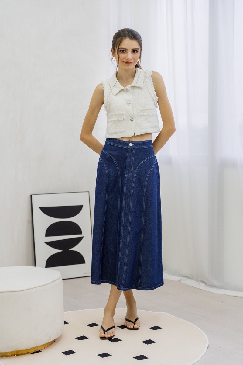 Julissa Panelled Denim Midi Skirt