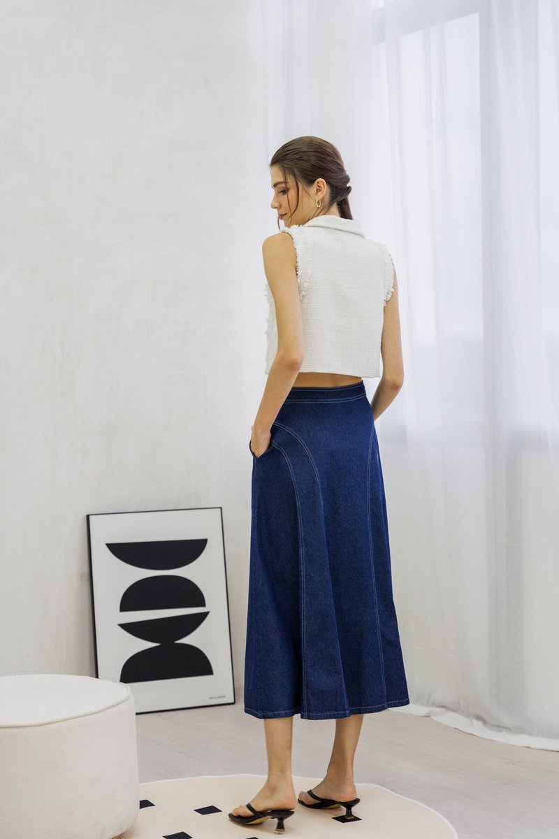 Julissa Panelled Denim Midi Skirt