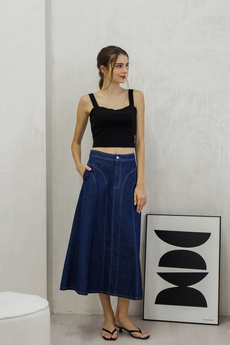 Julissa Panelled Denim Midi Skirt
