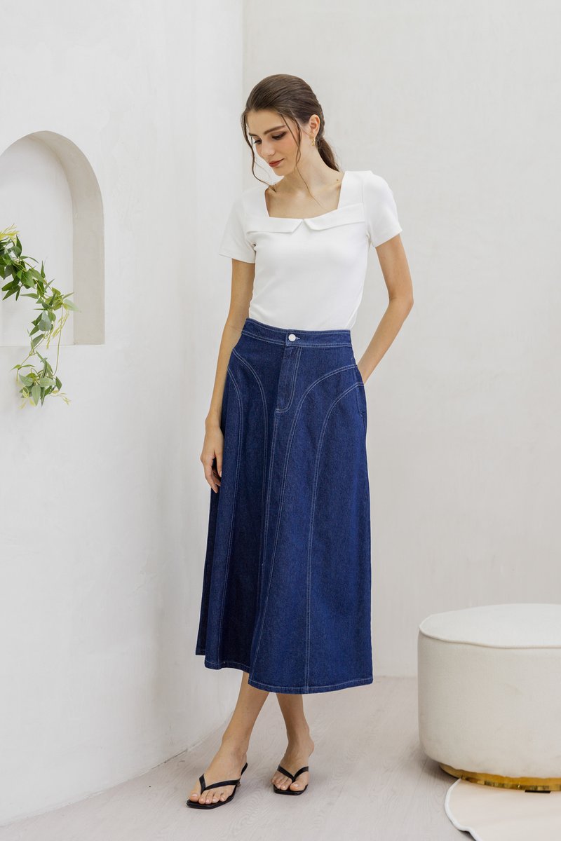 Julissa Panelled Denim Midi Skirt