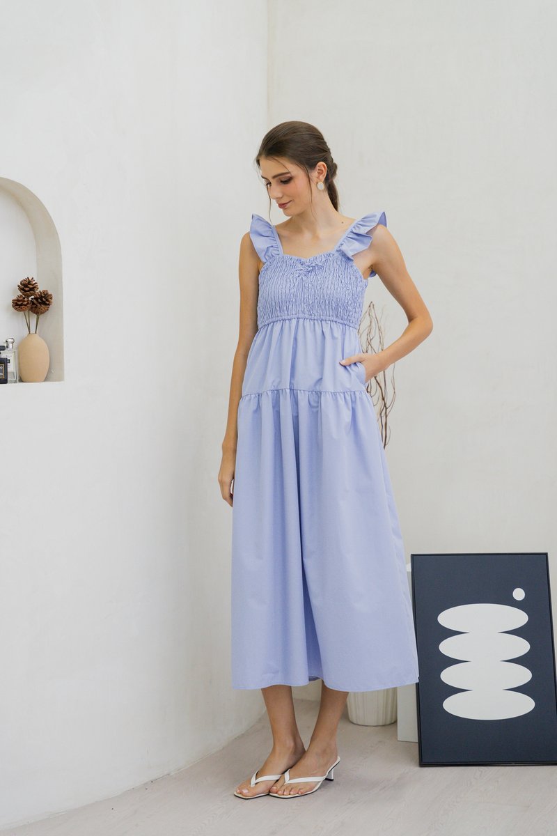 Kataleya Ruffle Smocked Maxi Dress In Blue