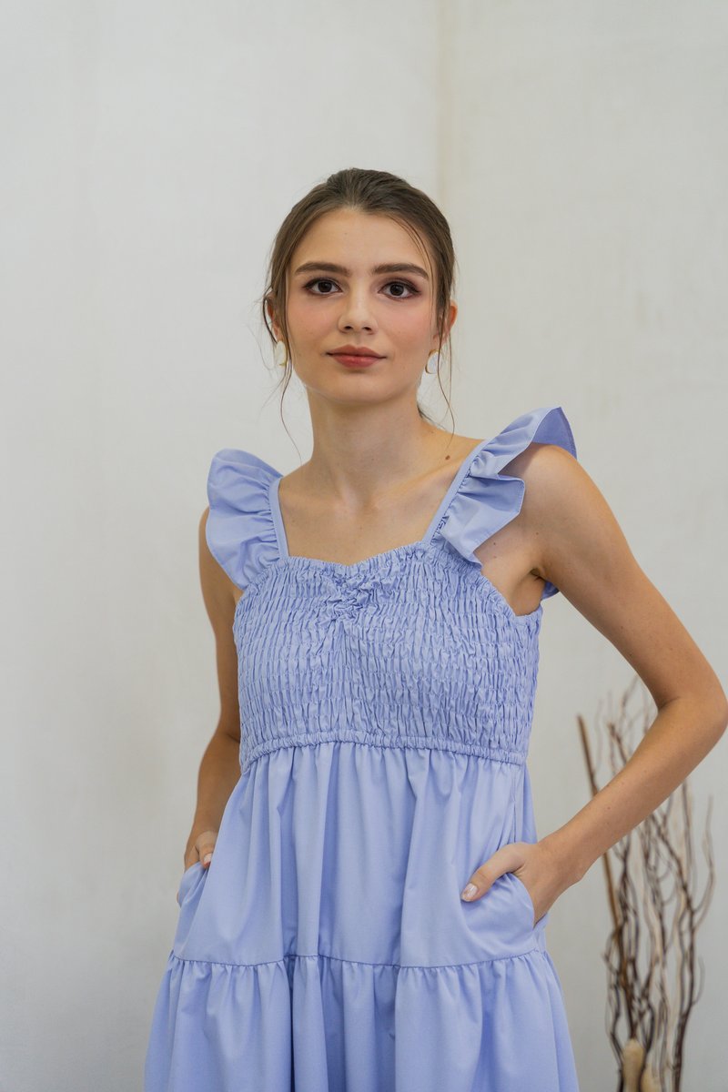 Kataleya Ruffle Smocked Maxi Dress In Blue