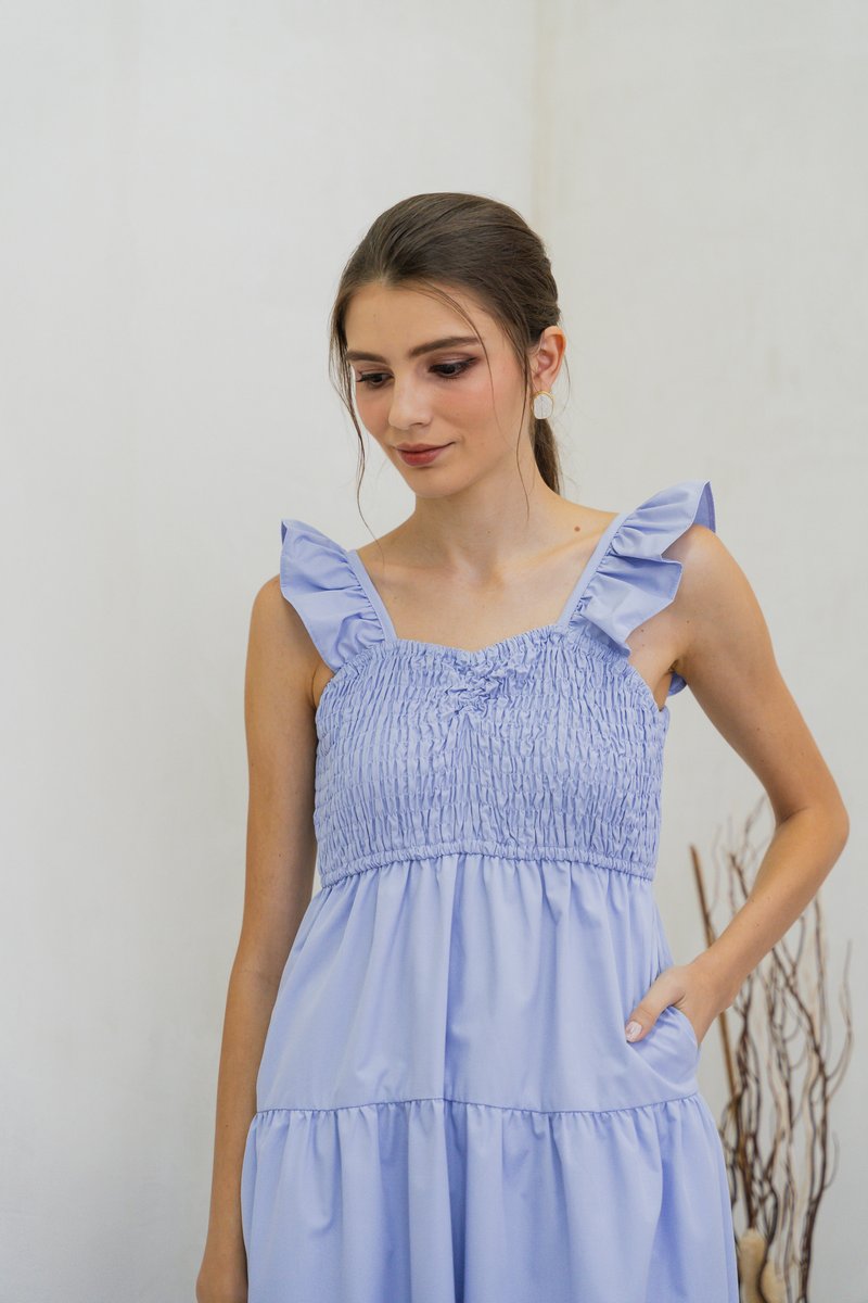 Kataleya Ruffle Smocked Maxi Dress In Blue