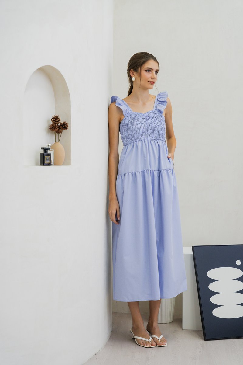 Kataleya Ruffle Smocked Maxi Dress In Blue