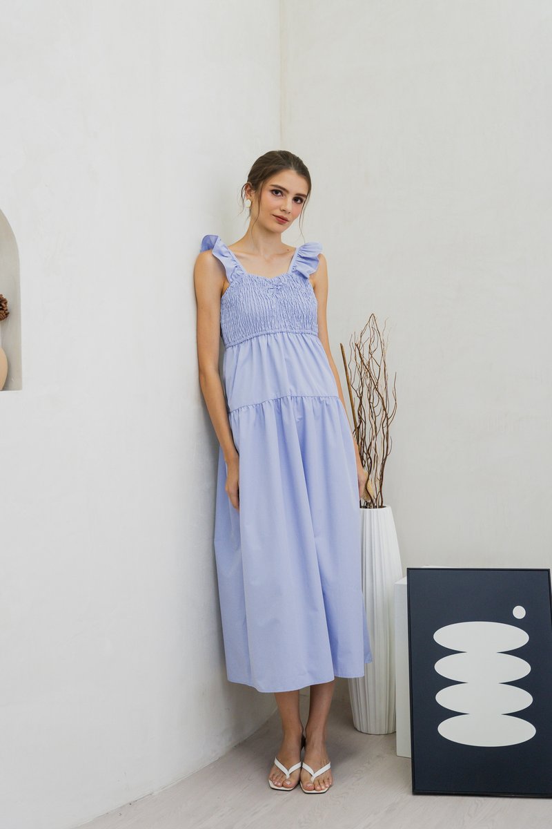 Kataleya Ruffle Smocked Maxi Dress In Blue