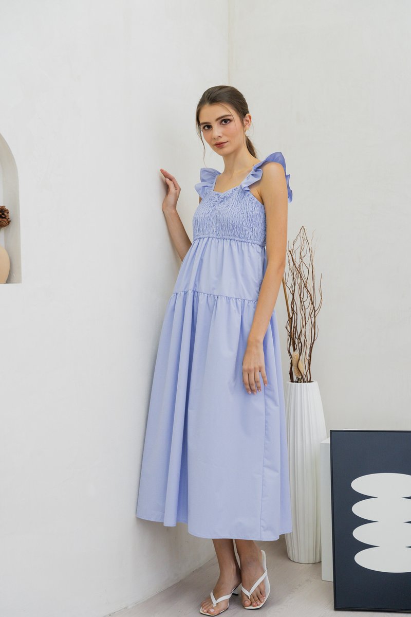 Kataleya Ruffle Smocked Maxi Dress In Blue