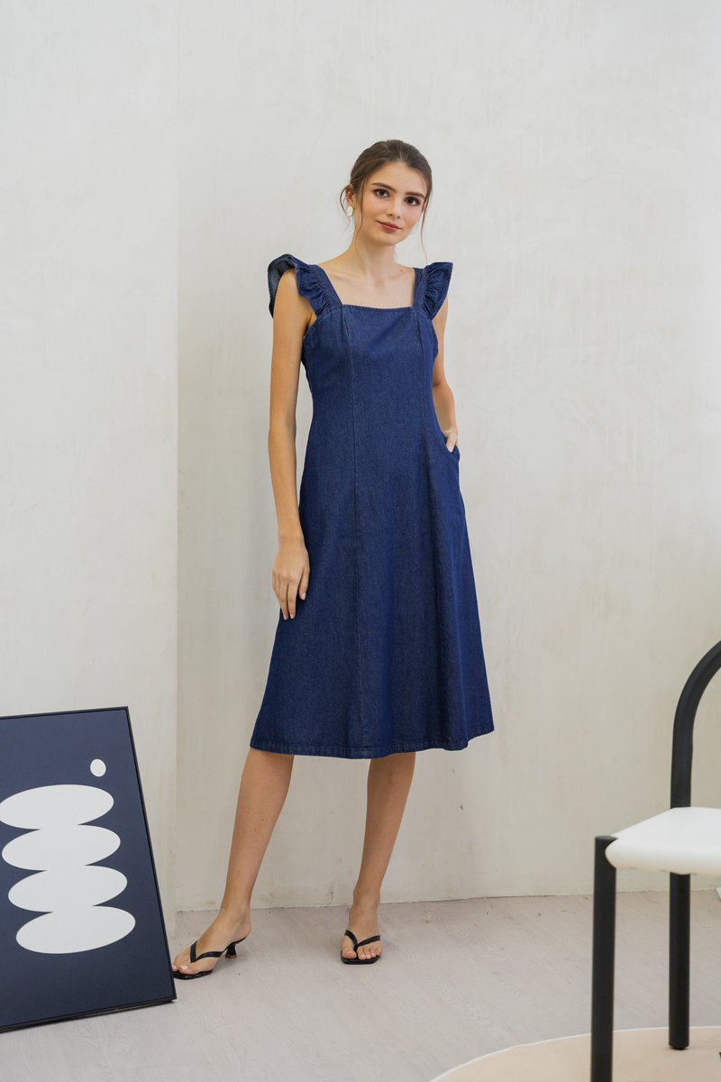 Johanna Denim Panel Midi Dress (S)