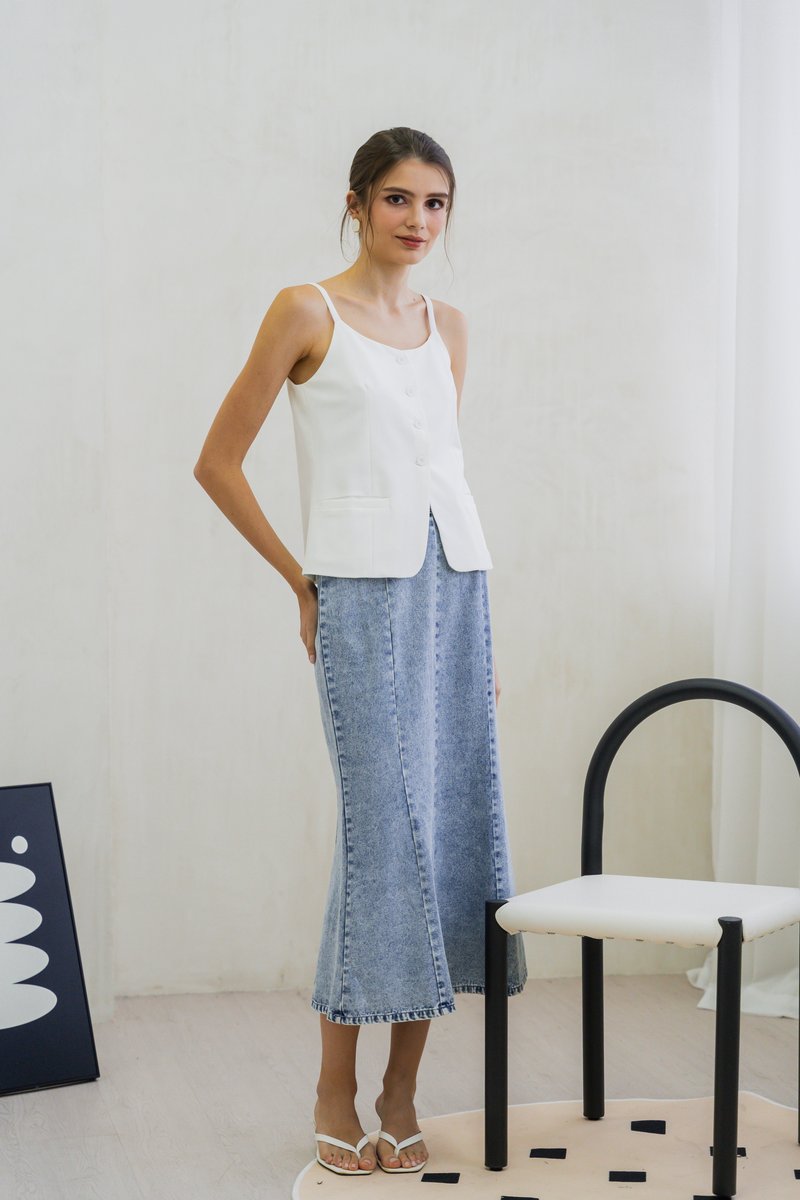 Kerra Panelled Denim Midi Skirt (XS)