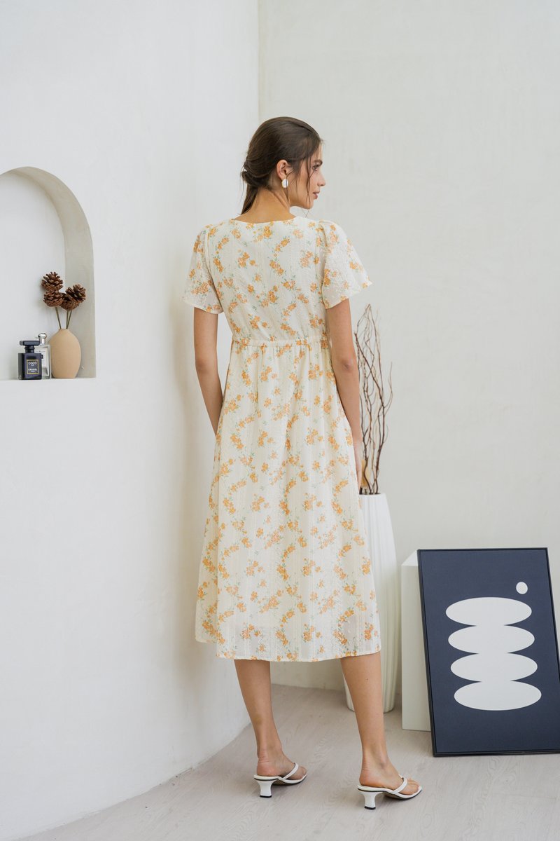 Coretta Eyelet Embroidery Drawstring Maxi Dress In Yellow (XS)