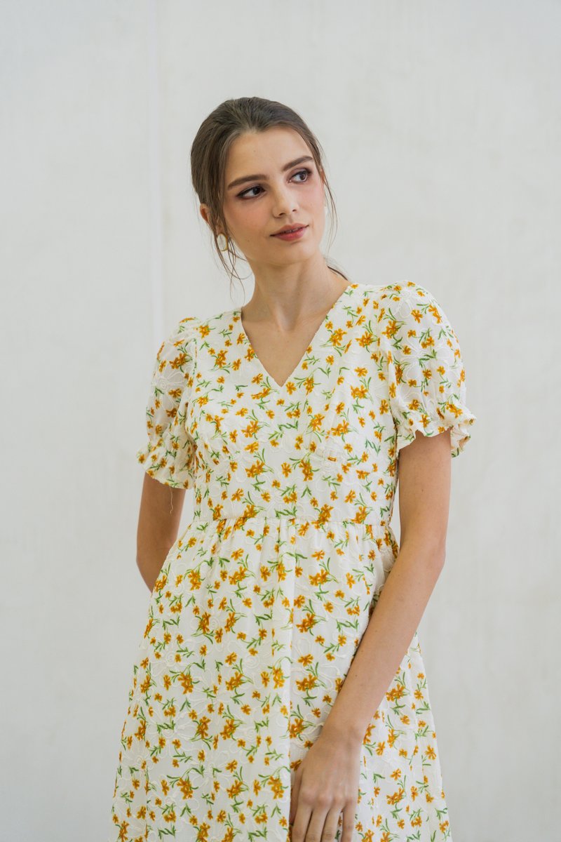 Norine Empire Embroidery Floral Maxi Dress (XS)