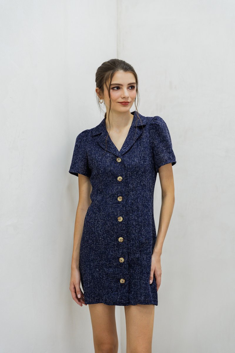Kylee Tuxedo Tweed Dress In Navy (XS)