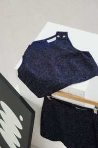 Yvette Tweed Button Top In Navy
