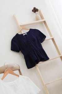 Layana Button Empire Babydoll Top In Navy (XS)