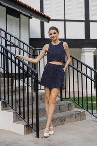 Yvette Tweed Overlap Skorts In Navy