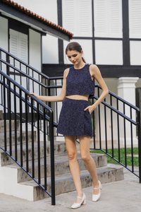 Yvette Tweed Overlap Skorts In Navy