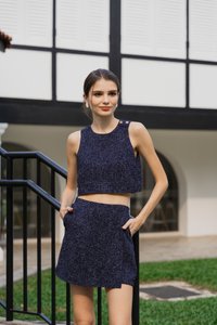 Yvette Tweed Overlap Skorts In Navy