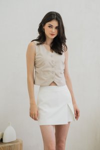 Gabriela Side Ruched Vest Button Top In Sand