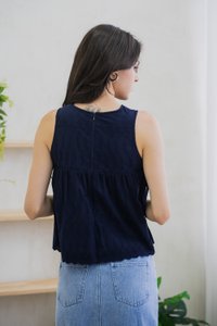 Lilith Side Ribbon Eyelet Top In Navy(S)