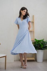 Gracie Side Ruched Wrap Maxi Dress In Blue (XS)