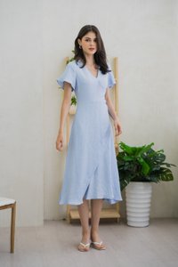 Gracie Side Ruched Wrap Maxi Dress In Blue (XS)