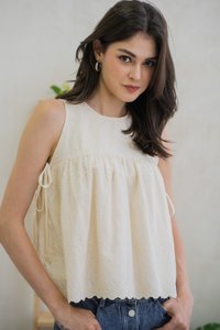 Lilith Side Ribbon Eyelet Top In Cream (XL)