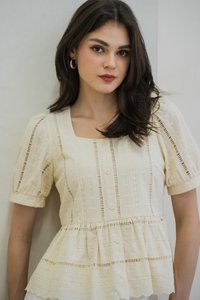 Alexa Eyelet Button Top In Cream (XS)