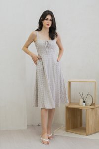 Zella Tie Ribbon Eyelet Midi Dress In Grey (XS)