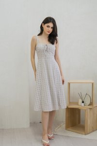 Zella Tie Ribbon Eyelet Midi Dress In Grey (XS)