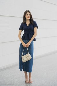 Layana Button Empire Babydoll Top In Navy (XS)