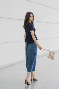 Layana Button Empire Babydoll Top In Navy (XS)