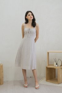 Zella Tie Ribbon Eyelet Midi Dress In Grey (XS)