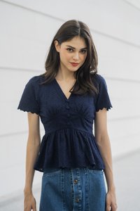 Layana Button Empire Babydoll Top In Navy (XS)