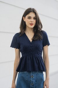 Layana Button Empire Babydoll Top In Navy (XS)