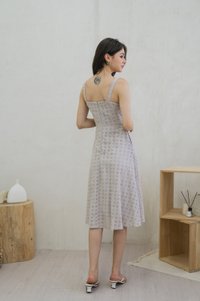 Zella Tie Ribbon Eyelet Midi Dress In Grey (XS)