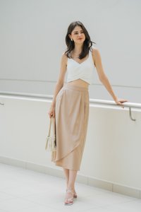 Bora Overlap Midi Skirt In Khaki(L)