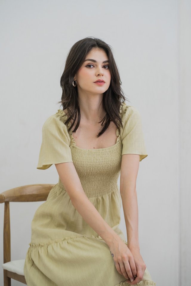 Lainey Textured Smocked Maxi Dress In Avocado (XS)