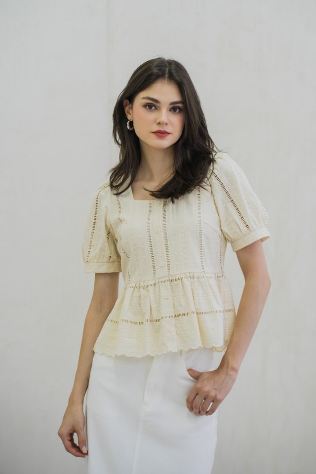 Alexa Eyelet Button Top In Cream (XS)