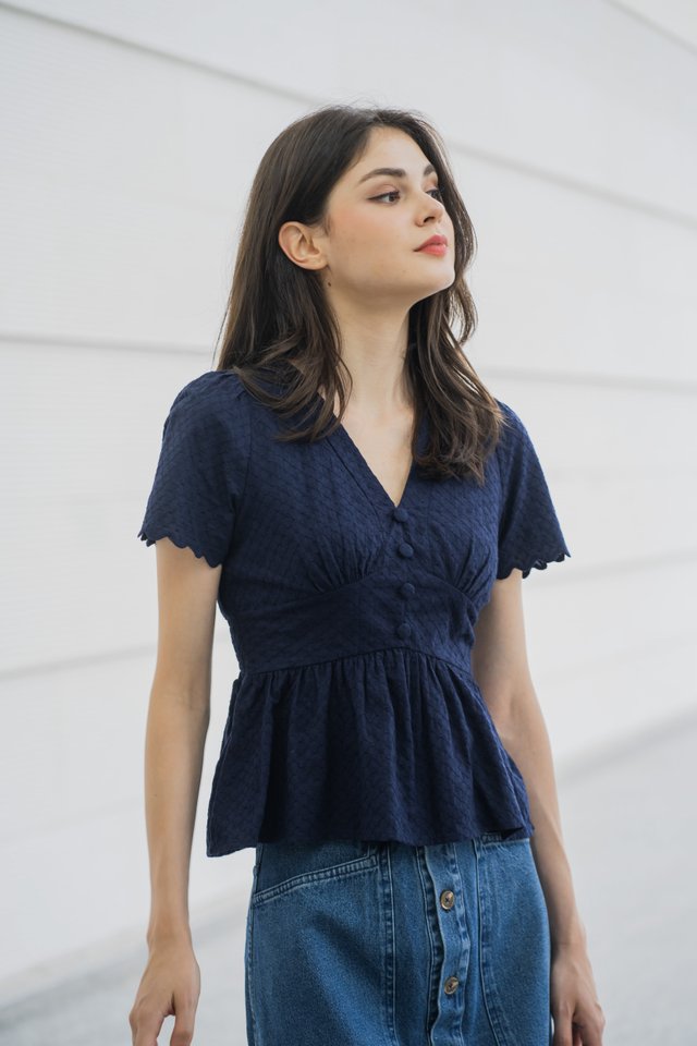 Layana Button Empire Babydoll Top In Navy