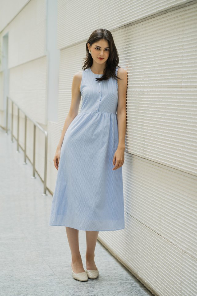 Orelia Textured Stripes Maxi Dress In Blue 