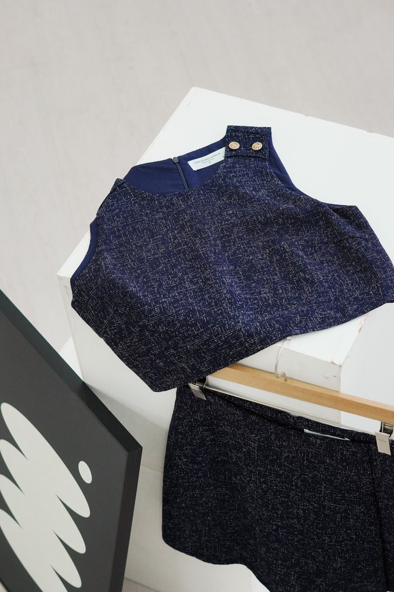 Yvette Tweed Button Top In Navy
