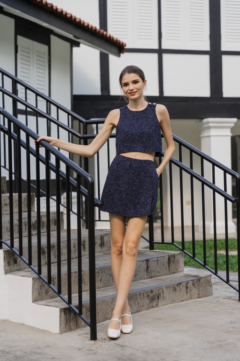 Yvette Tweed Overlap Skorts In Navy