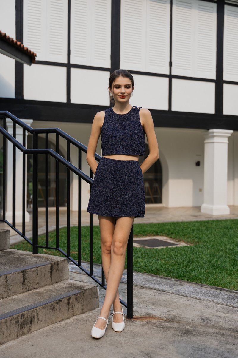 Yvette Tweed Overlap Skorts In Navy